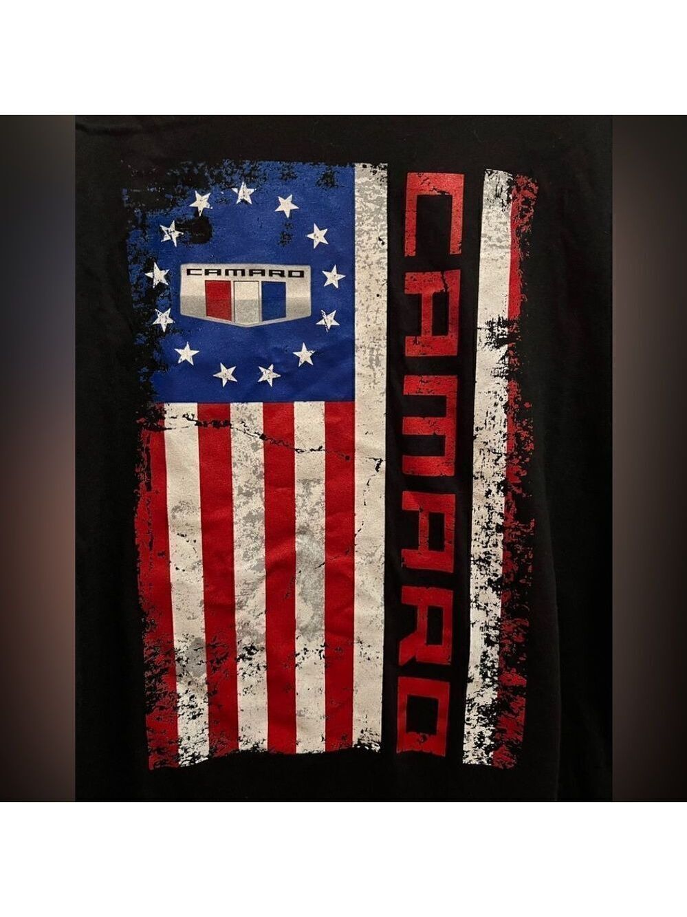 JH DESIGN GROUP Chevy Camaro T-Shirt Distressed U.S.A. Old Glory Flag - Picture 2 of 5
